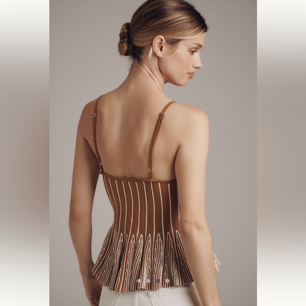 Maeve Ruffled Peplum Knit Tank Top Neutral Motif - Picture 6 of 9